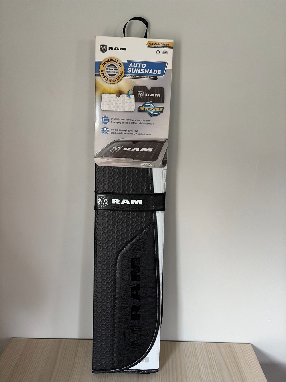 RAM New! Auto Sunshade - Black - Reversible Windshield Protector